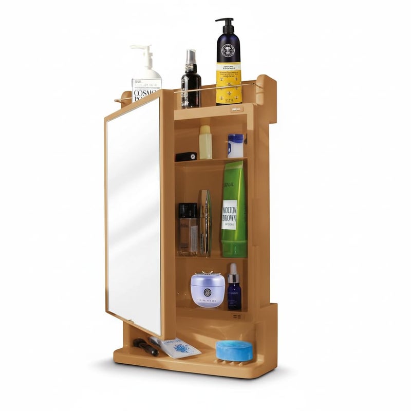 BRANCO Bathroom Cabinet with Mirror | Storage Organiser | Strong Plastic Bathroom Shelves Wall Mounted | Mirror Cabinet (Champagne Gold) - Image 5