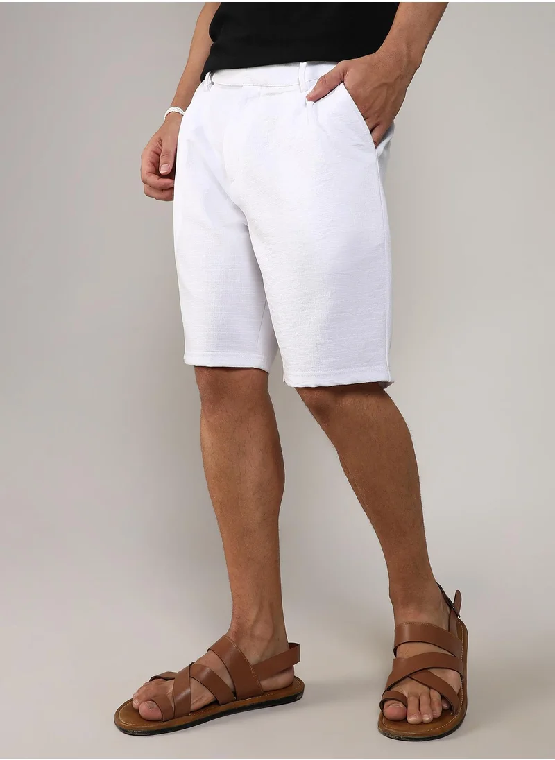 Campus Sutra Men's Chalk White Tailored Poly-Linen Shorts