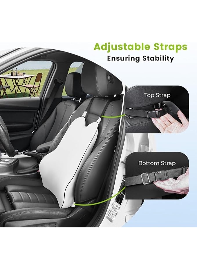 Back Support Cushion with 2 Straps Designed for Car Seat,Balanced Softness High Density Memory Foam Lumbar Support Pillow with Ergonomic Streamline Designed for Sciatic Pain Relief,Gray - Image 5