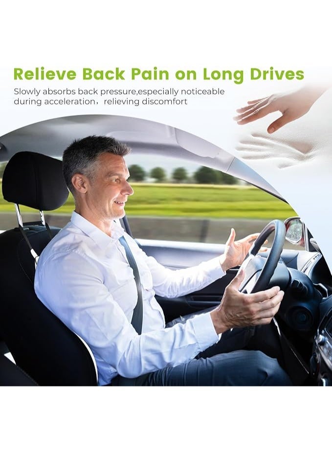 Back Support Cushion with 2 Straps Designed for Car Seat,Balanced Softness High Density Memory Foam Lumbar Support Pillow with Ergonomic Streamline Designed for Sciatic Pain Relief,Gray - Image 3