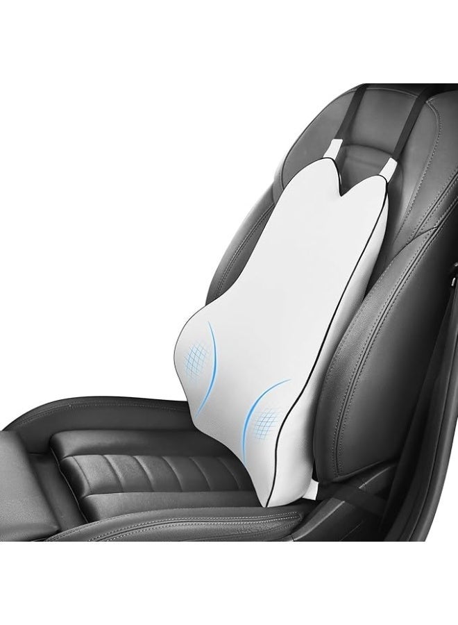 Back Support Cushion with 2 Straps Designed for Car Seat,Balanced Softness High Density Memory Foam Lumbar Support Pillow with Ergonomic Streamline Designed for Sciatic Pain Relief,Gray - Image 1