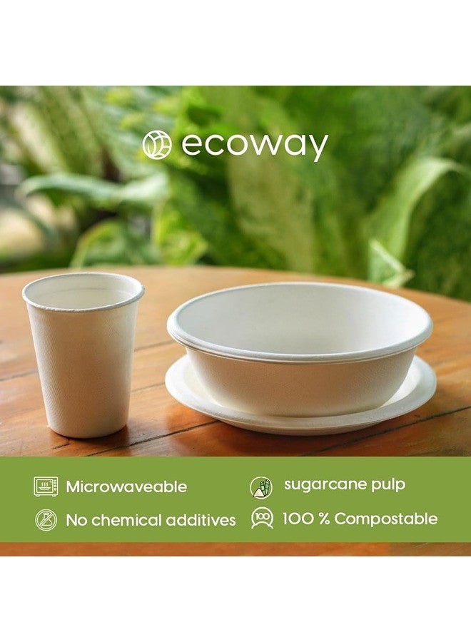 ECOWAY ecoway Disposable Dinner Set Specially For Ramadan Biodegradable Ecofreindly Sugar Cane Plate, Paper Bowls, Cups, Cutlery Set, Garbage Bag and Tissue For 50 Pepole - Image 3