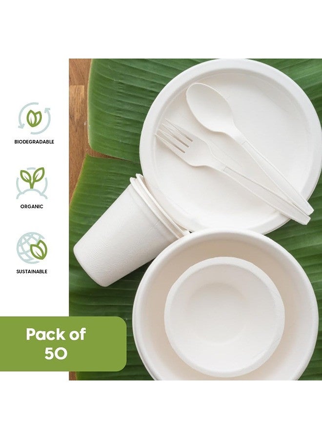 ECOWAY ecoway Disposable Dinner Set Specially For Ramadan Biodegradable Ecofreindly Sugar Cane Plate, Paper Bowls, Cups, Cutlery Set, Garbage Bag and Tissue For 50 Pepole - Image 4