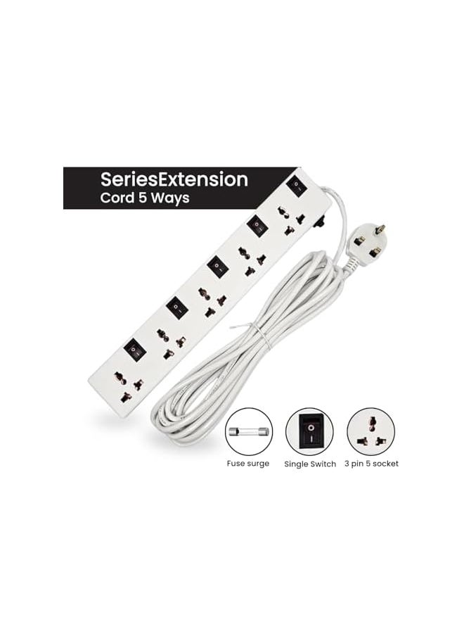 PROMASS promass 5-Outlet Extension Cord with Individual Switches, 5-Meter Long Cable, Universal Socket Design, Fire-Resistant, Space-Saving Slim Profile - Ideal for Home and Office Use  - Image 2