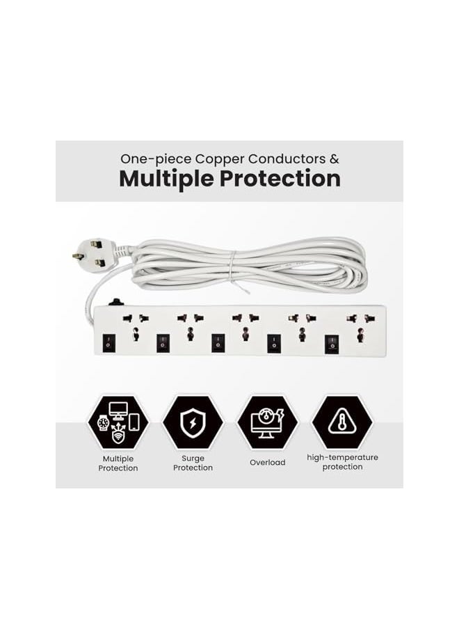 PROMASS promass 5-Outlet Extension Cord with Individual Switches, 5-Meter Long Cable, Universal Socket Design, Fire-Resistant, Space-Saving Slim Profile - Ideal for Home and Office Use  - Image 5