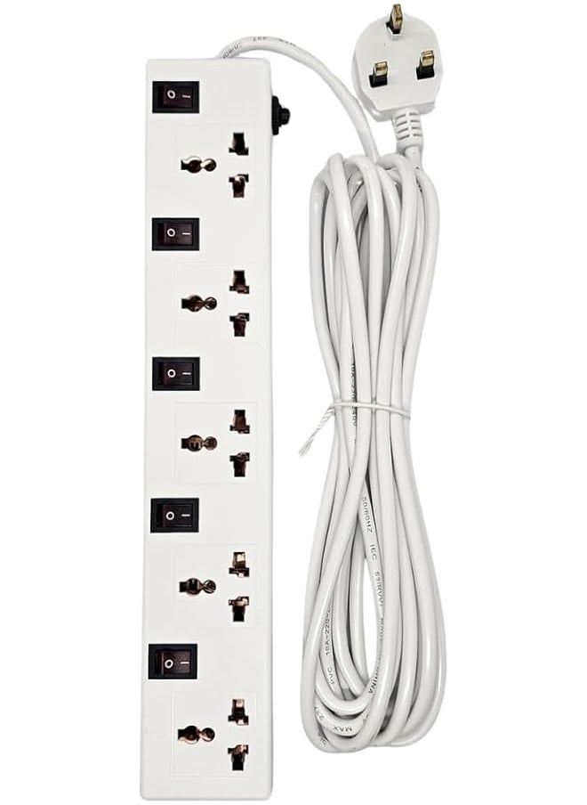 PROMASS promass 5-Outlet Extension Cord with Individual Switches, 5-Meter Long Cable, Universal Socket Design, Fire-Resistant, Space-Saving Slim Profile - Ideal for Home and Office Use  - Image 1