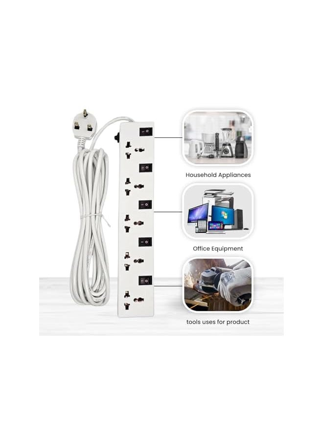 PROMASS promass 5-Outlet Extension Cord with Individual Switches, 5-Meter Long Cable, Universal Socket Design, Fire-Resistant, Space-Saving Slim Profile - Ideal for Home and Office Use  - Image 3