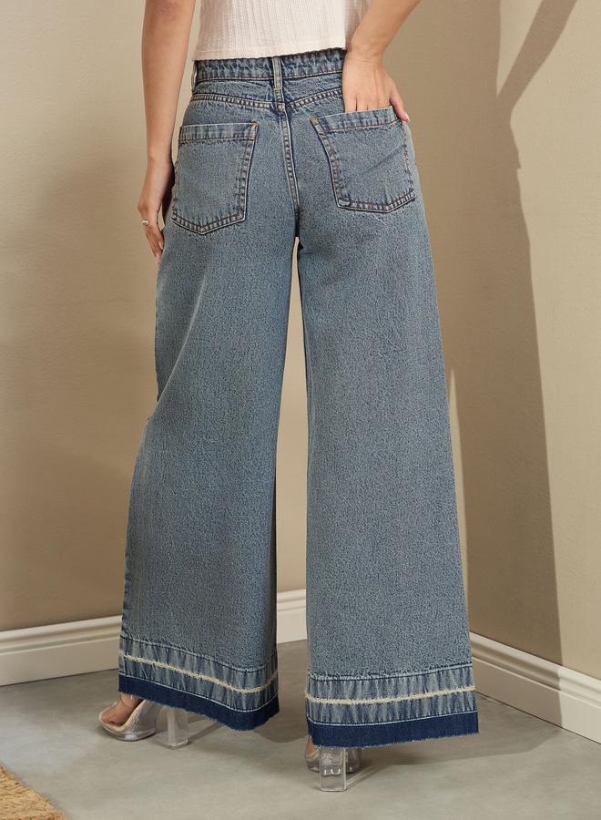 Sassafras Blue Washed Low Waist Wide Leg Jeans - Image 5