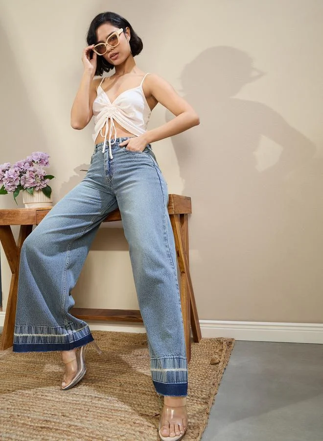 SASSAFRAS Sassafras Blue Washed Low Waist Wide Leg Jeans