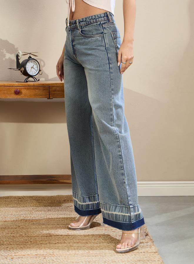Sassafras Blue Washed Low Waist Wide Leg Jeans - Image 3