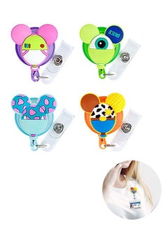 Generic 4 Pcs Retractable Silica Gel Badge Reel with Swivel Alligator Clip, 3D Cartoon Characters Metal Clip ABS Buckle Id Lanyards Card Holder, Name Tag Clip Work Accessories (Blue+Yellow+Green+Purple)  - Image 1