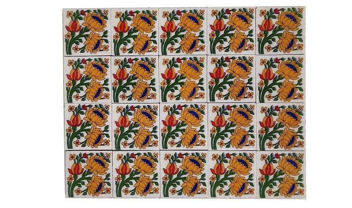 Shiv Kripa Blue Pottery Shiv Kripa Blue Art Pottery Classic Decorative Interior Exterior Flooring Wall Ceramic 2 x 2 inch Tiles Pack of 20 Tiles BlueYellow Multi 