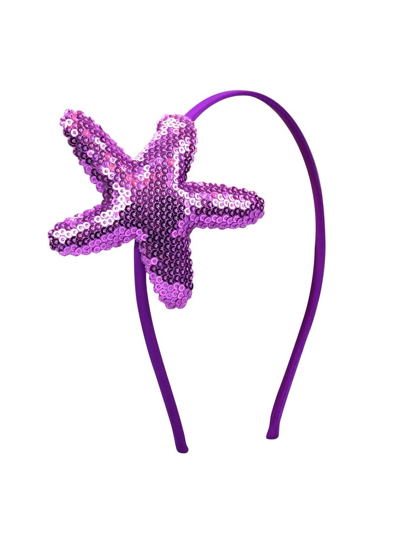 Kistreao - Star Headband Laser Star Glitter Hair Band Starfish Sequin Hair Accessories Girls Women Birthday Seaside Pool Party Purple - Image 1