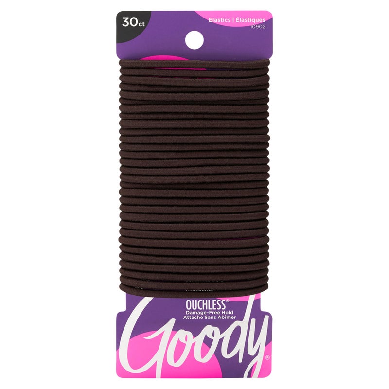 Goody Ouchless Hair Elastics â€“ No Pull, No Breakage, Tangle-Free Hold for Thick, Curly, Coily & Textured Hair â€“ 30 Count, Brown, Long-Lasting Ponytail Holders for Women & Men - Image 1