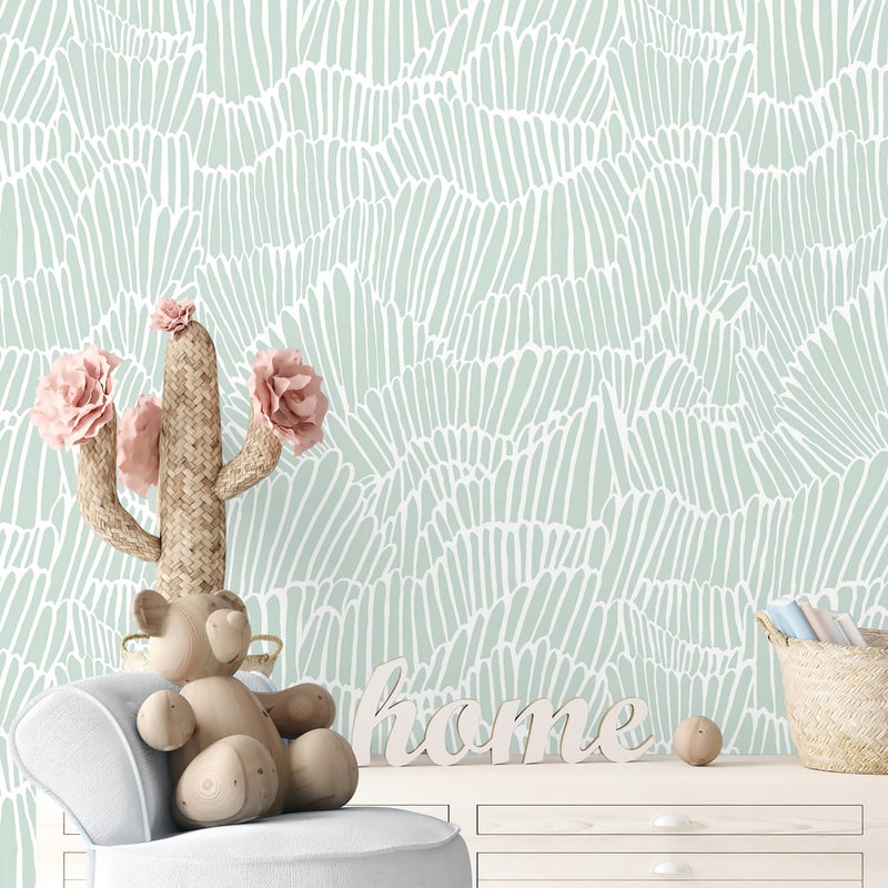 Guvana Green Wallpaper Peel and Stick Modern Sage Green and White Contact Paper Coastal Tropical Wallpaper Boho Striped Removable Waterproof Wall Paper for Bathroom Laundry Room Accent Wall17.3Ã—78.7" - Image 1