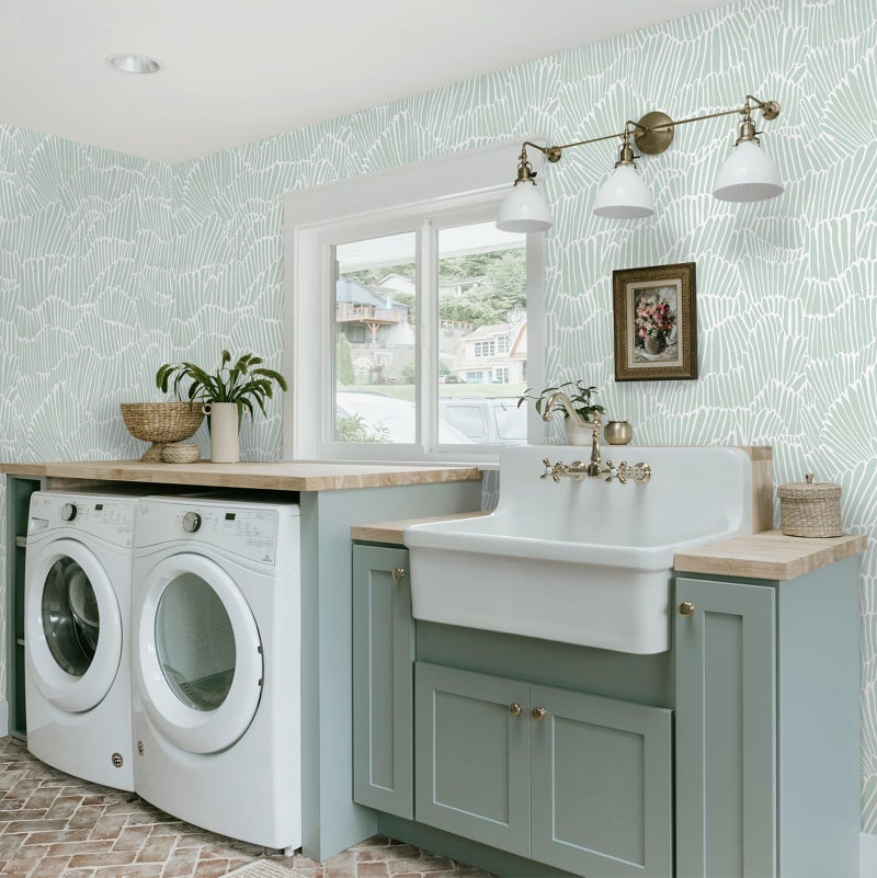 Guvana Green Wallpaper Peel and Stick Modern Sage Green and White Contact Paper Coastal Tropical Wallpaper Boho Striped Removable Waterproof Wall Paper for Bathroom Laundry Room Accent Wall17.3Ã—78.7" - Image 3