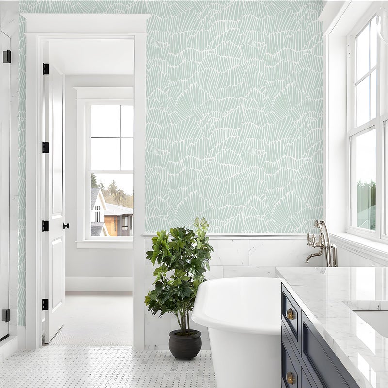 Guvana Green Wallpaper Peel and Stick Modern Sage Green and White Contact Paper Coastal Tropical Wallpaper Boho Striped Removable Waterproof Wall Paper for Bathroom Laundry Room Accent Wall17.3Ã—78.7" - Image 4