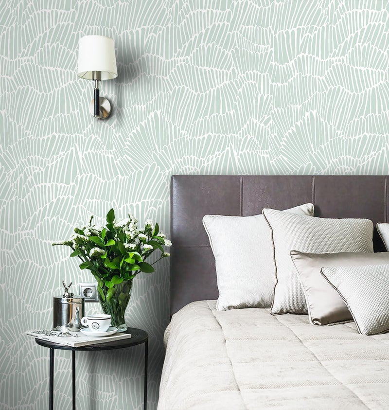 Guvana Green Wallpaper Peel and Stick Modern Sage Green and White Contact Paper Coastal Tropical Wallpaper Boho Striped Removable Waterproof Wall Paper for Bathroom Laundry Room Accent Wall17.3Ã—78.7" - Image 2