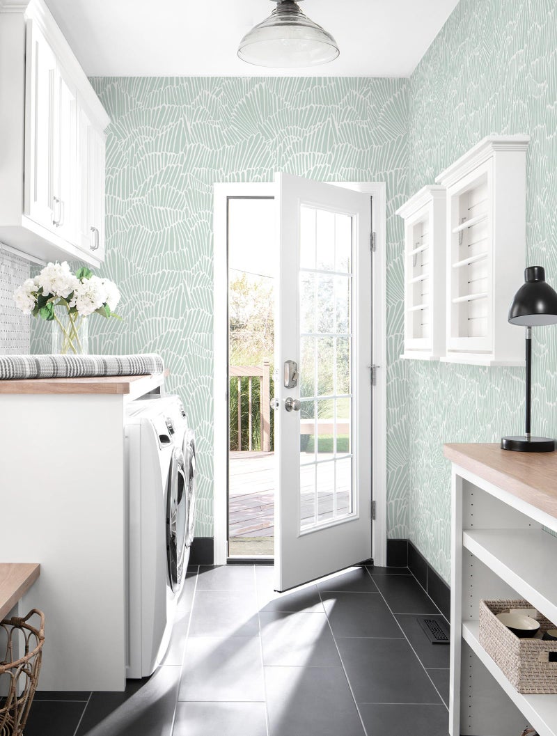 Guvana Green Wallpaper Peel and Stick Modern Sage Green and White Contact Paper Coastal Tropical Wallpaper Boho Striped Removable Waterproof Wall Paper for Bathroom Laundry Room Accent Wall17.3Ã—78.7" - Image 5