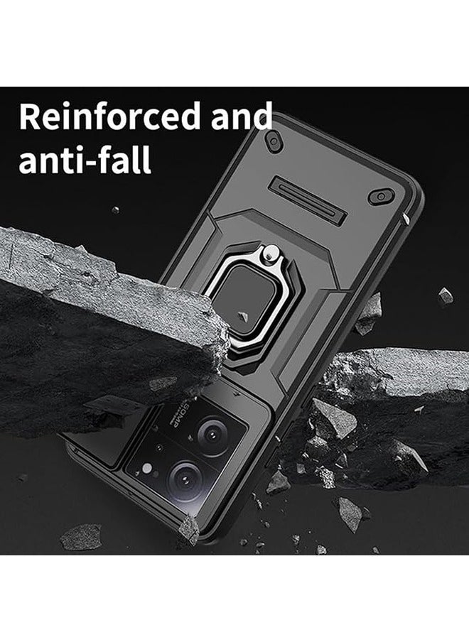 Generic - [1+1pcs] Compatible with Honor X9b 5G Case & 9H Tempered Glass 3D Screen Protector, Ring Kickstand and Sliding Camera Cover with Kickstand, Shockproof Case, Anti-Fall Drop Protection (Black) - Image 1