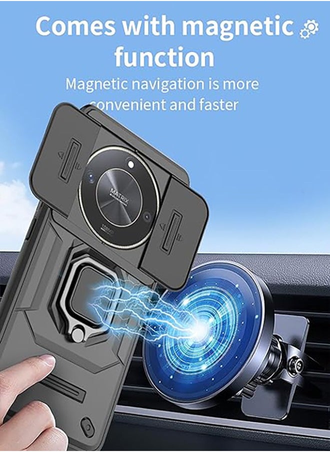 Generic - [1+1pcs] Compatible with Honor X9b 5G Case & 9H Tempered Glass 3D Screen Protector, Ring Kickstand and Sliding Camera Cover with Kickstand, Shockproof Case, Anti-Fall Drop Protection (Black) - Image 1