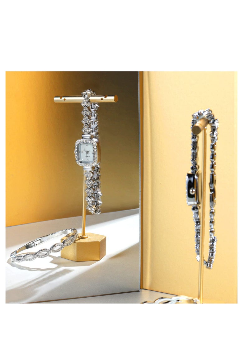 SOLARAE Elegant Watch and Bracelet Set for Women Rhinestone ling Iced Out Wrist Watch Mother of Pearl Ladies Bracelet Watches - Image 5