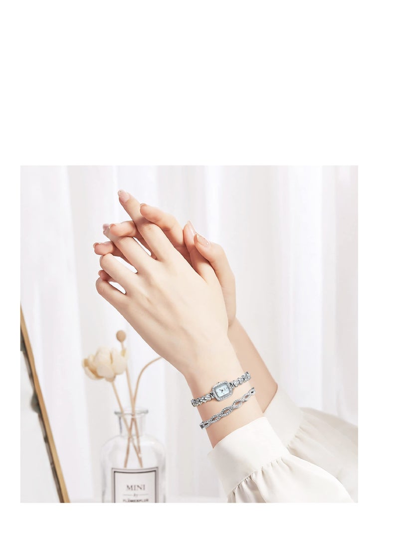 SOLARAE Elegant Watch and Bracelet Set for Women Rhinestone ling Iced Out Wrist Watch Mother of Pearl Ladies Bracelet Watches - Image 2