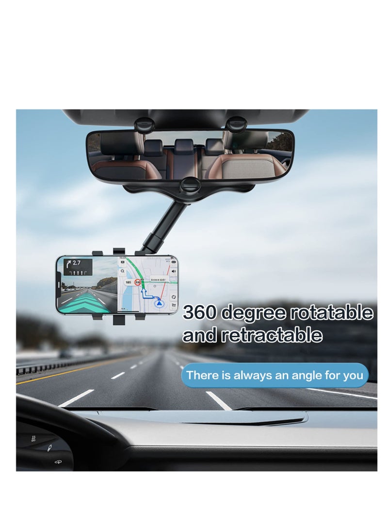 SOLARAE Rotatable and Retractable Car Phone Holder, 360° Universal Rearview Mirror Phone Mount, Multifunctional Design for All Cars - 1 Piece - Image 2