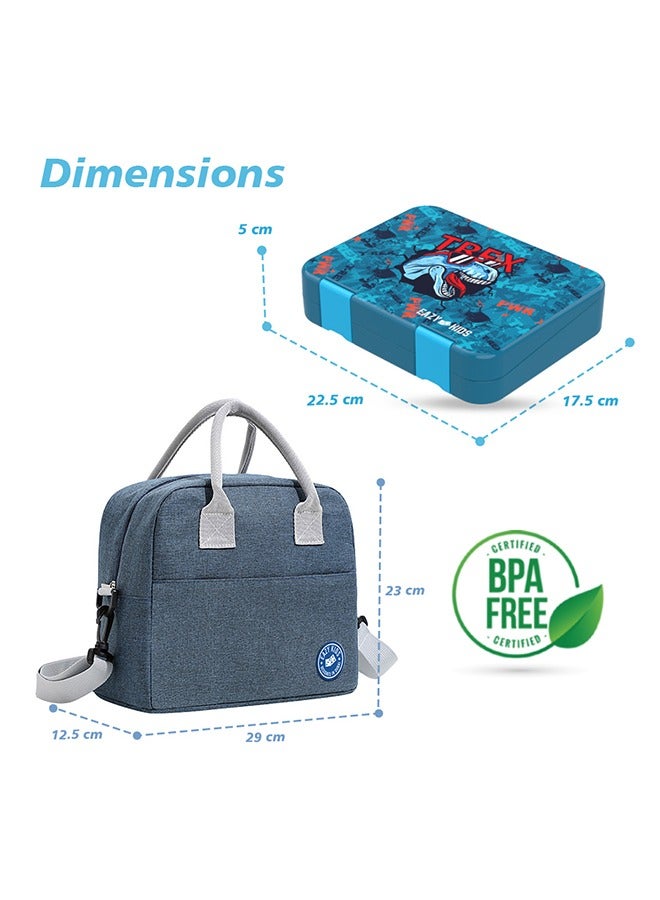 Eazy Kids 6 And 4 Convertible Compartment Bento Lunch Box With Lunch Bag And Sandwich Cutter Set - Trex Blue - Image 5