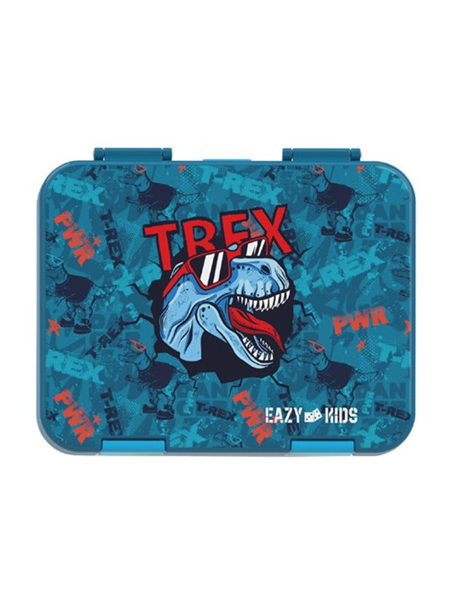 Eazy Kids 6 And 4 Convertible Compartment Bento Lunch Box With Lunch Bag And Sandwich Cutter Set - Trex Blue - Image 2