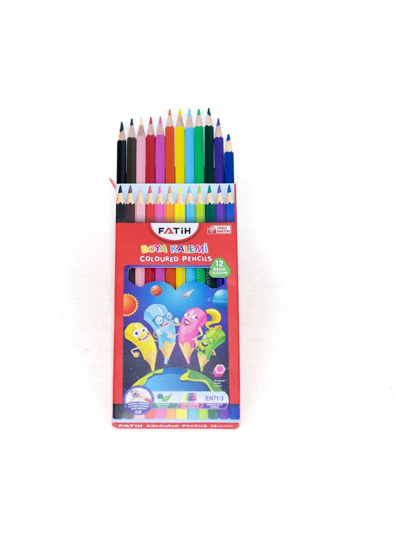 Fatih Color Pencil Primary School Middle School Sb Durable Tip Ergonomic Design 12 Different Colors  - Image 1
