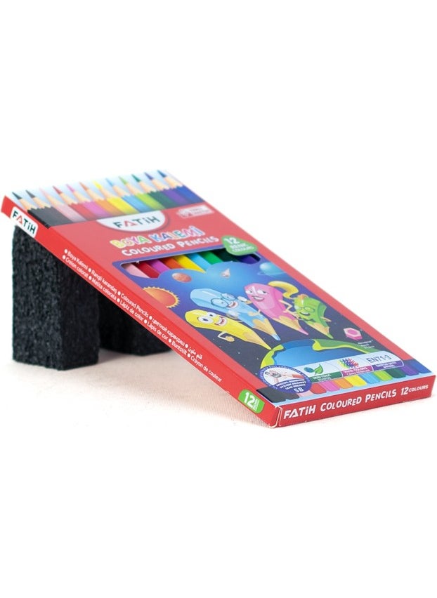 Fatih Color Pencil Primary School Middle School Sb Durable Tip Ergonomic Design 12 Different Colors  - Image 4