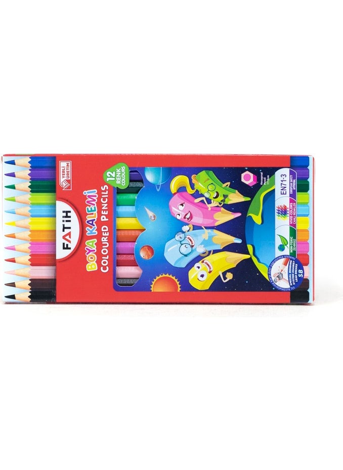 Fatih Color Pencil Primary School Middle School Sb Durable Tip Ergonomic Design 12 Different Colors  - Image 3