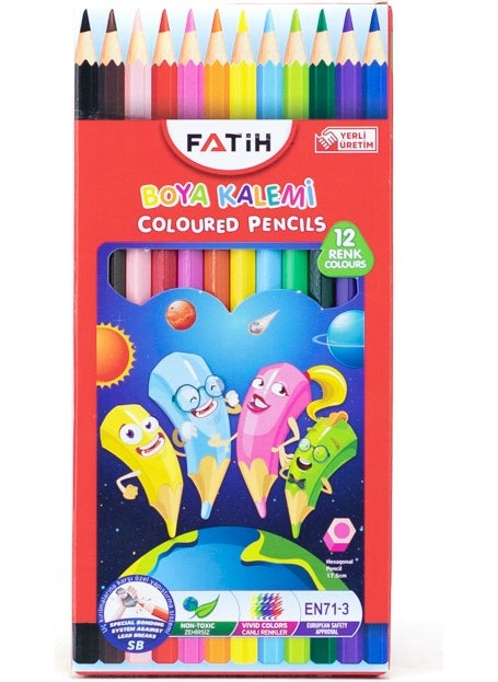 Fatih Color Pencil Primary School Middle School Sb Durable Tip Ergonomic Design 12 Different Colors  - Image 2