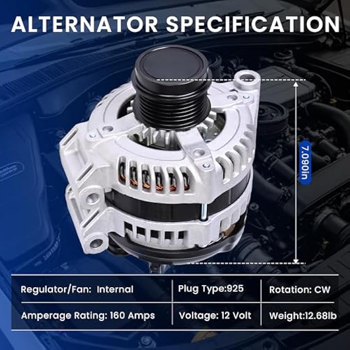 E-Shin Alternator 04801624AD Compatible with 2011-2014 Chrysler 200 2011-2016 3.6L Town & Country 2011-2014 Dodge Avenger 2011-2018 Grand Caravan Replace 04801624AE 68272108AA V6 3.6L 12V 160 Amp 6-Groove - Image 3