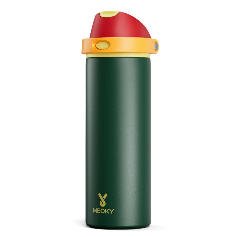 Meoky 24 oz Insulated Water Bottle with Straw: Meoky Stainless Steel Metal Water Bottle with 2-in-1 Lid - Leak Proof, Cold for 24 Hours, Protective Silicone Base, BPA-Free for Sports Travel Car, Evergreen - Image 1