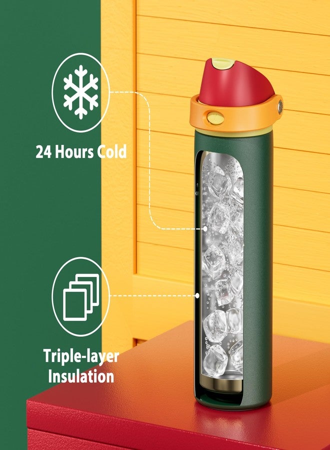Meoky 24 oz Insulated Water Bottle with Straw: Meoky Stainless Steel Metal Water Bottle with 2-in-1 Lid - Leak Proof, Cold for 24 Hours, Protective Silicone Base, BPA-Free for Sports Travel Car, Evergreen - Image 4