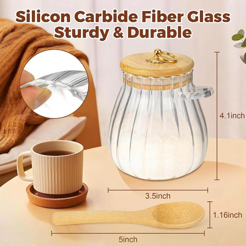 holoith Sugar Container with Bamboo Lid and Spoon,15 oz Sugar Bowl Glass Jar for Coffee Bar Accessories Coffee Canister Kitchen Decor Housewarming Gift Christmas Refillable Design - Image 3