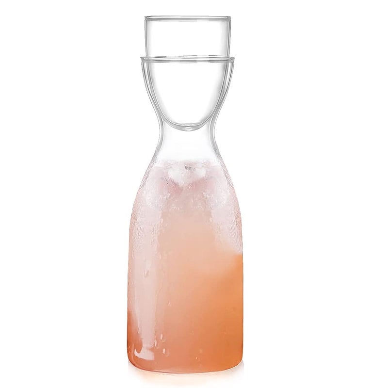 Bedside Water Carafe Set with Tumbler Glass Set for Bathroom Mouthwasher Dispenser Decanter with Cup Glass Pitcher Bottle Container Nightstand or Kitchen 600ml20oz