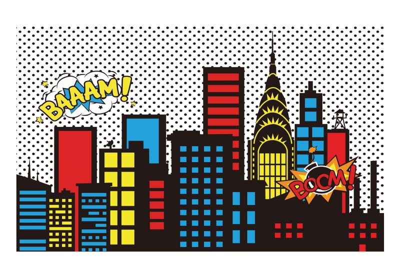 Allenjoy Superhero Themed Backdrops Super City Skyline Buildings Children Birthday Supplies Favors Decorations Photography Party Event Banner Photo Studio Booth Background Baby Shower - Image 1