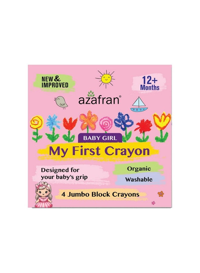 Azafran My First Crayon for Baby Girl, 4 Jumbo Block Crayons, Organic, Washable, Non-Toxic, Easy Grip for Tiny Hands… - Image 1