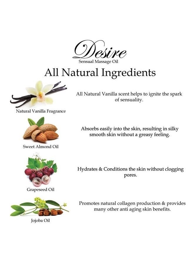 brookethorne naturals - Desire Sensual Massage Oil - Best Massage Oil for Couples Massage – All Natural - Contains Sweet Almond, Grapeseed & Jojoba Oil for Smooth Skin 8oz - Image 1
