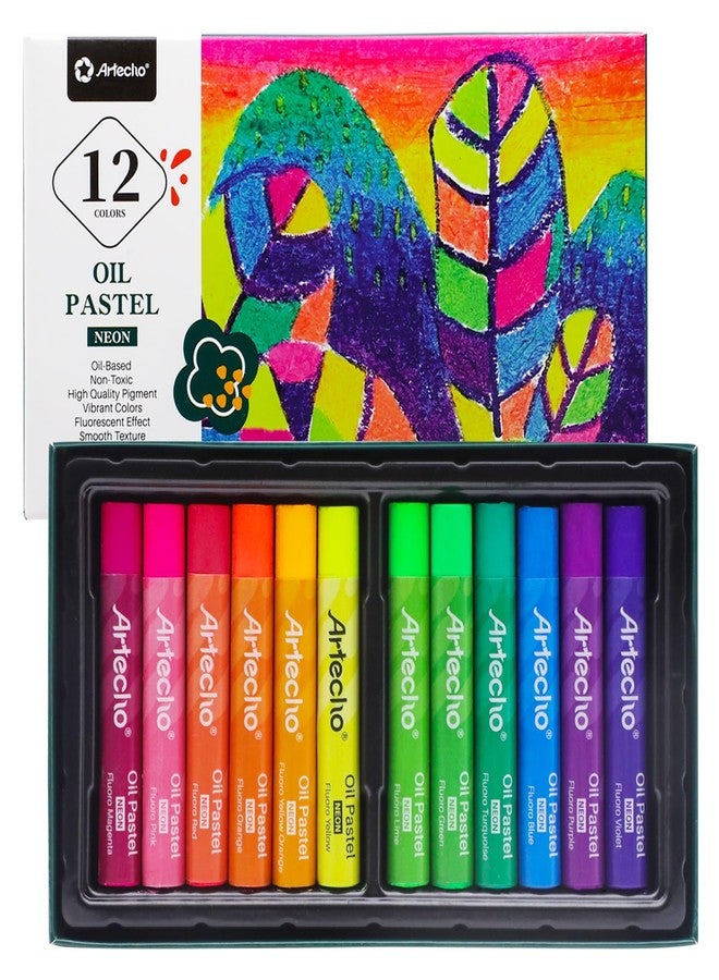 Artecho Neon Oil Pastels Set of 12 Colors, Soft Oil Pastels for Art Painting, Drawing, Blending (10 x 70 mm) - Image 1
