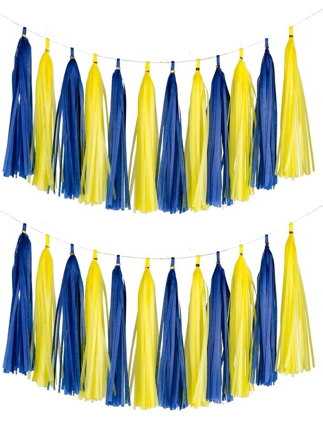 Aimto 20pcs Blue and Yellow Shiny Tassel Garland Banner Tissue Paper Tassels for Party Decorations - Image 1