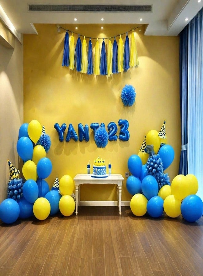 Aimto 20pcs Blue and Yellow Shiny Tassel Garland Banner Tissue Paper Tassels for Party Decorations - Image 5