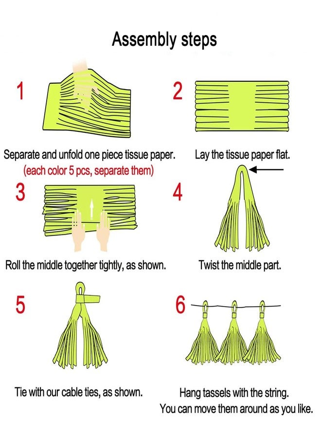 Aimto 20pcs Blue and Yellow Shiny Tassel Garland Banner Tissue Paper Tassels for Party Decorations - Image 3