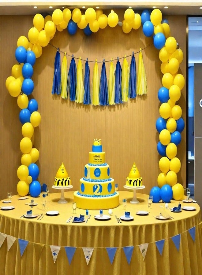 Aimto 20pcs Blue and Yellow Shiny Tassel Garland Banner Tissue Paper Tassels for Party Decorations - Image 4