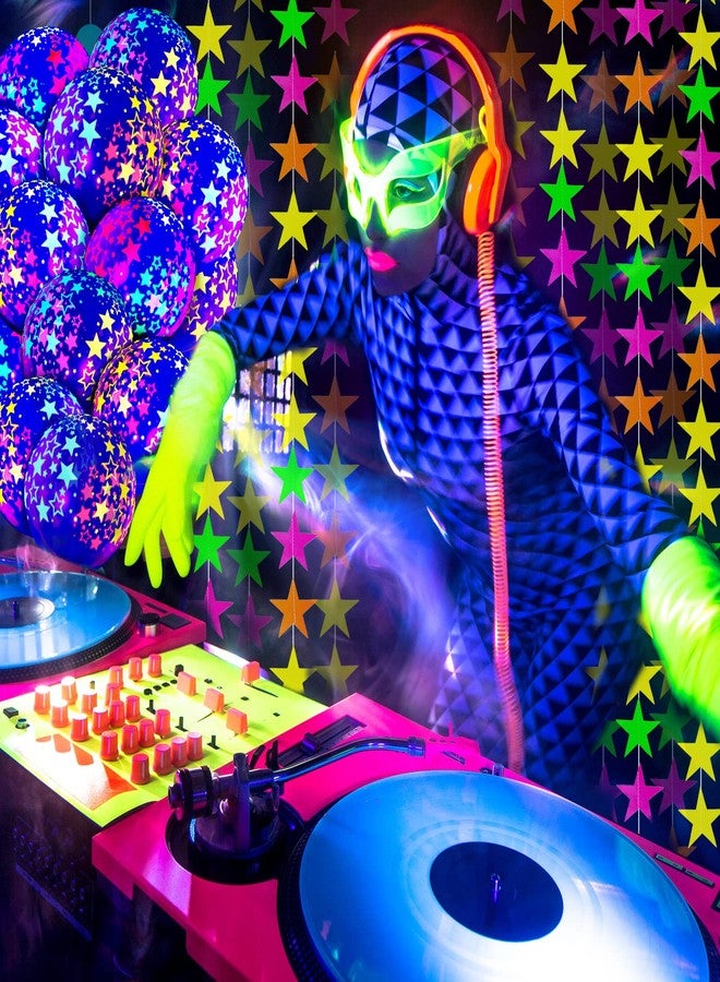 Skylety Glow in the Dark Party Supplies Glow Neon Party Supply Set, 98.4 ft 6 Rolls Blacklight Luminous Tape 14.4 ft Neon Streamer Garland 25 Pcs Fluorescent Halloween Balloon Decor(Clear,Star) - Image 2
