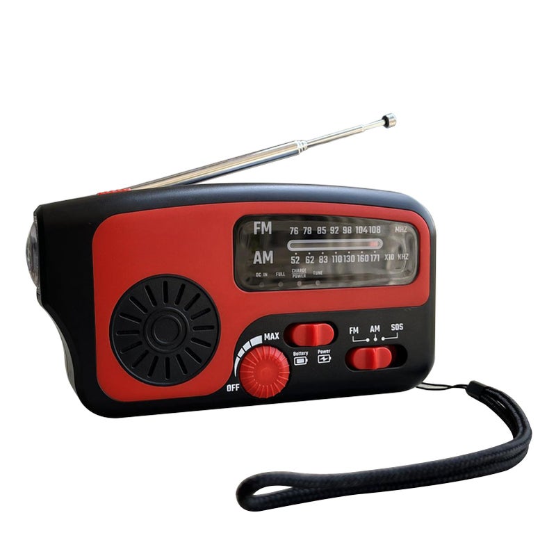 راديو طوارئ AM/FM محمول يعمل بالملاحة اليدوية ويمكن إعادة شحنه بالطاقة الشمسية مع مصباح يدوي LED - Image 1