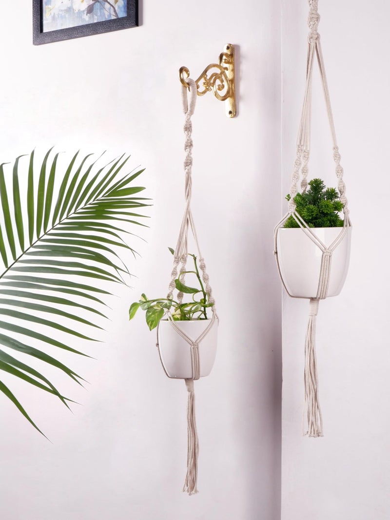 ecofynd Macrame Plant Hanger, Indoor Hanging Planter Basket, Decorative Flower Pot Holder for Indoor Outdoor, Balcony Boho Home Decor, M21, 39 Inch, Ivory (Pots Not Included) - Image 1